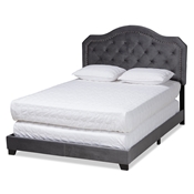 Baxton Studio Samantha Modern and Contemporary Grey Velvet Fabric Upholstered Queen Size Button Tufted Bed
